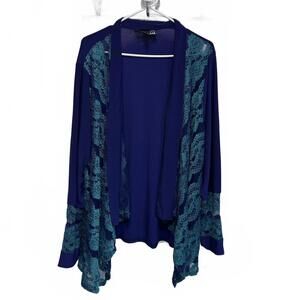 Antthony Blue Lace Overlay Kimono Open Cardigan Plus Size 2X